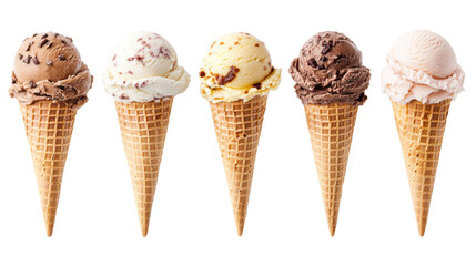 Assorted Ice Cream Cones on Transparent Background