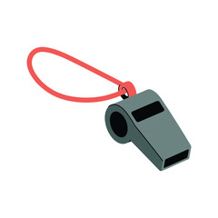 Gray whistle with red lanyard on white background isometric view cord vector illustration.