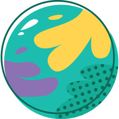 Abstract Colorful Blob Shapes Inside A Teal Circle With A Dark Outline Isolated On A White Background With A Transparent Background Element