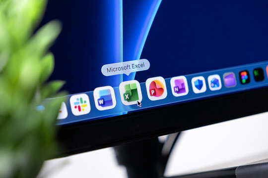 Poznan, Poland - October 16, 2025: Microsoft Excel icon on computer screen, representing spreadsheet software for data analysis, finance, and business productivity