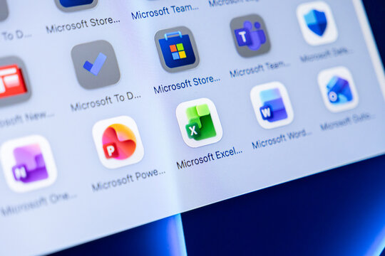 Poznan, Poland - October 16, 2025: Microsoft Excel icon on screen, representing spreadsheet software, data management, business analysis, and office productivity