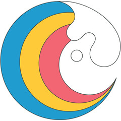 Abstract Circular Design With Blue Yellow and Pink Swirls Against White Background
