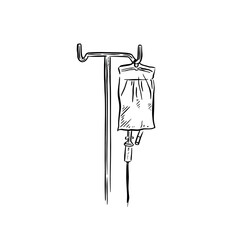 Saline drip illustration hand drawn in black.