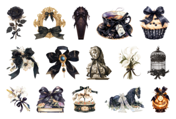 PNG Elegant vintage gothic decor collection, element set on transparent background