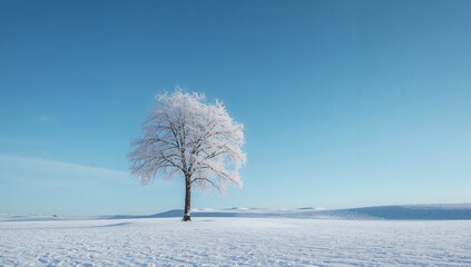 Winters Embrace. A Solitary Tree Under a Crisp, Blue Sky Snowy Landscape.