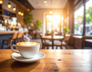 hot latte coffee put on table in cafe restaurant, drink breakfast in the morning day