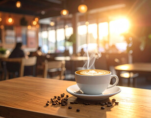 hot latte coffee put on table in cafe restaurant, drink breakfast in the morning day