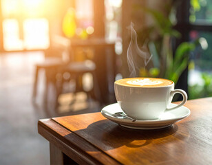 hot latte coffee put on table in cafe restaurant, drink breakfast in the morning day