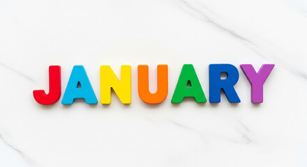 Colorful wooden letters spelling out january isolated on white background, representing the first month of the year and associated themes