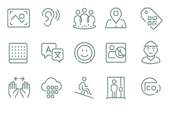Dark teal tech accessibility interface icons on gradient background