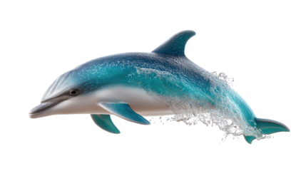 Majestic Dolphin's Aquatic Dance: A vibrant dolphin gracefully leaps through the water, creating a mesmerizing display of aquatic elegance. Embodying freedom, joy.