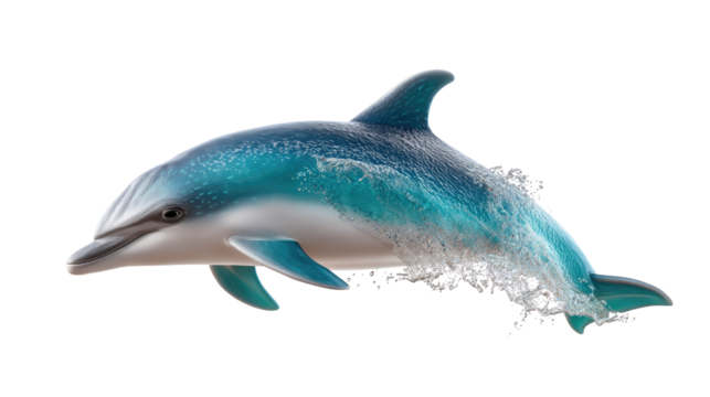 Majestic Dolphin's Aquatic Dance: A vibrant dolphin gracefully leaps through the water, creating a mesmerizing display of aquatic elegance. Embodying freedom, joy.