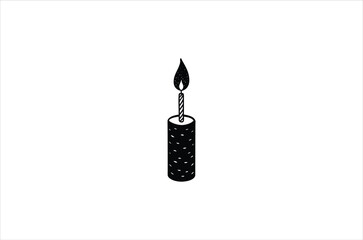 A simple black and white illustration of a lit candle stands alone