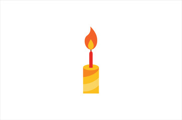 A simple illustration of a lit striped yellow candle on white