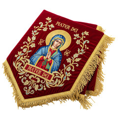Fototapeta premium Marian processional banner featuring intricate textile design displayed for traditional celebration