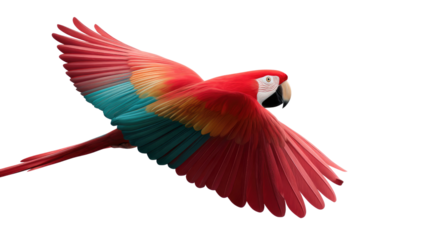 Scarlet Macaw in Flight: This photo features a majestic Scarlet Macaw in mid-flight, showcasing its vibrant plumage and elegant wingspan.