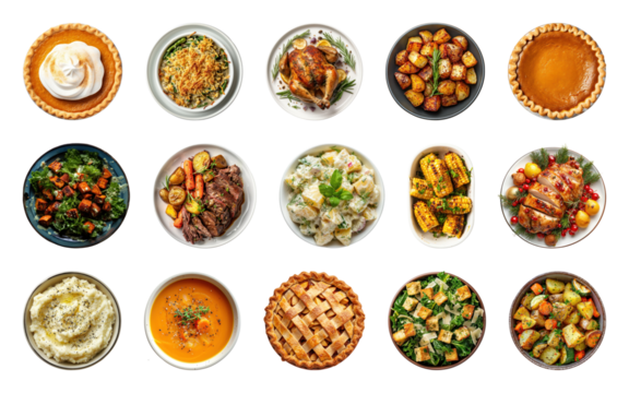 PNG Assorted delicious festive dishes, element set on transparent background