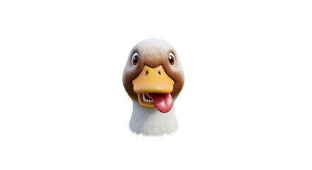 Amusing portrait of a cartoon duck showing its tongue on white background