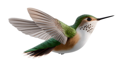 Fototapeta premium Hummingbird in Flight: Capture the delicate beauty and aerial mastery of a hummingbird in full flight, showcasing vibrant plumage and a sleek, streamlined form.