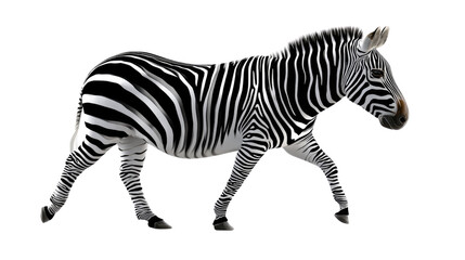 Fototapeta premium Zebra Walking in Brightness: This striking image showcases a zebra walking, its iconic black and white stripes a testament to the marvels of nature. It presents a dynamic study in form and pattern.
