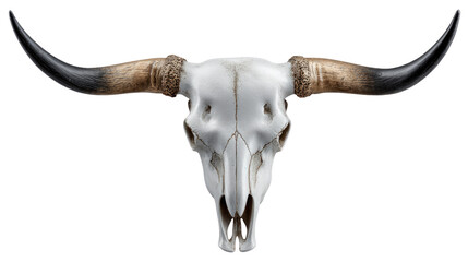 Elegant Bull Skull: The imposing and timeless beauty of a bull skull, featuring a pristine white canvas and grand, curving horns, embodies strength and natural artistry.