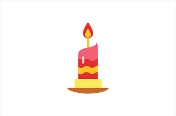 A simple illustration of a lit pink and yellow striped candle