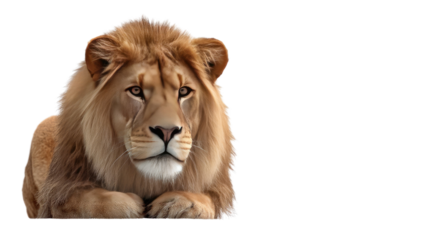Lion's Majesty: A regal lion exudes strength and grace, its gaze both captivating and powerful. Its thick mane frames a face of wisdom and authority.