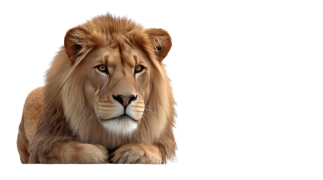 Lion's Majesty: A regal lion exudes strength and grace, its gaze both captivating and powerful. Its thick mane frames a face of wisdom and authority.