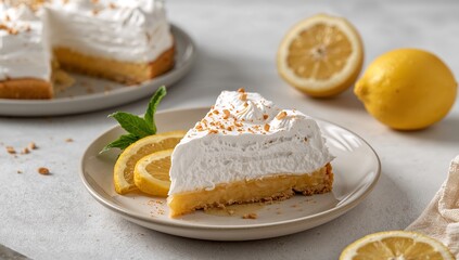 A Slice of Sweet, Citrus Delight A Culinary Confection with a Meringue Topping.