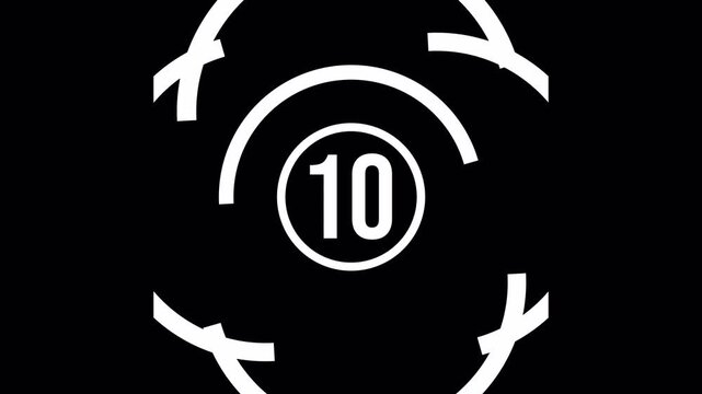 15 Second Countdown Animation with Abstract White Geometric Lines and Numbers on Dark Black Background Motion Graphic