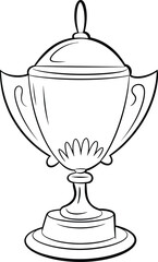 Classic Trophy Line Drawing Vector for Victory, Achievement, Sports Award, Recognition Ceremony, Black and White Sketch, Isolated Illustration