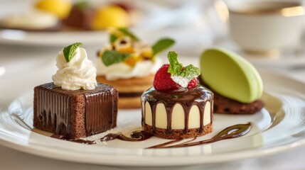 Assorted delectable desserts displayed on a plate showcasing gourmet pastry artistry and fine