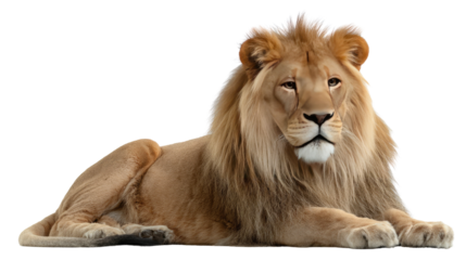 Majestic Lion in Repose: A regal lion, the embodiment of power and grace, rests serenely, its golden mane and intense gaze capturing a moment of calm strength.