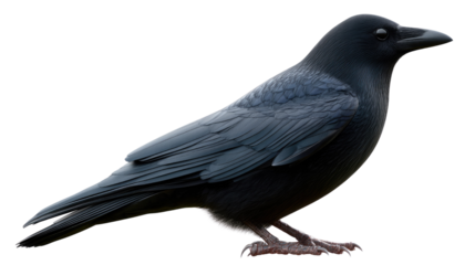 Mysterious Raven in Profile: A close-up profile shot of a sleek, black raven, showcasing its sharp beak, dark feathers, and watchful gaze, exuding an aura of mystery and intelligence.