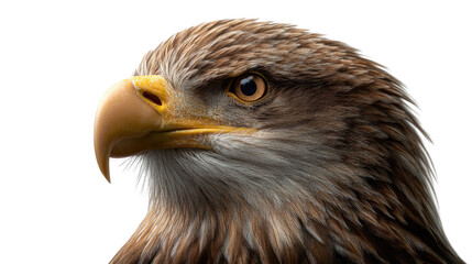 Fototapeta premium Majestic Gaze: An eagle's head in a close-up, revealing the bird's keen eye and strong beak, showcasing the power and focus of a majestic raptor.