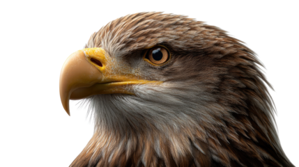 Majestic Gaze: An eagle's head in a close-up, revealing the bird's keen eye and strong beak, showcasing the power and focus of a majestic raptor.