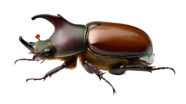 Rhinoceros Beetle in Close-Up: A detailed view of a rhinoceros beetle, revealing the intricate textures and unique horn of this fascinating insect, offering a glimpse into the wonders of nature.