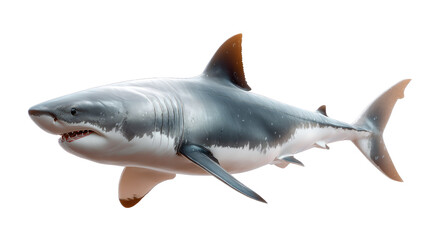 Fototapeta premium Great White Shark: This image showcases a majestic great white shark in all its glory, highlighting its sleek form and formidable presence. Capture the raw power of the ocean's apex predator.
