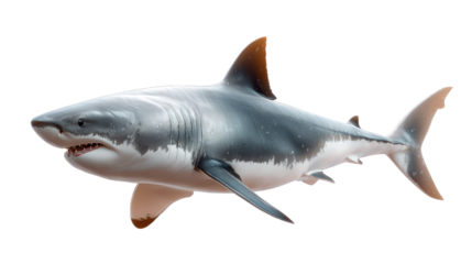 Great White Shark: This image showcases a majestic great white shark in all its glory, highlighting its sleek form and formidable presence. Capture the raw power of the ocean's apex predator.