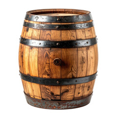 Fototapeta premium A wooden barrel with metal hoops, used for storage or aging
