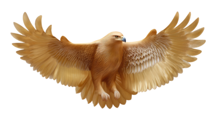 Soaring Eagle: A majestic eagle with outstretched wings is captured in mid-flight, showcasing its power and grace against the bright sky, a symbol of freedom.