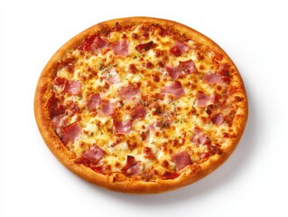 Delicious ham and cheese pizza isolated on white background