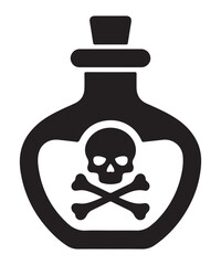 Black poison bottle icon flat vector illustration of skull and crossbones isolated on a white background