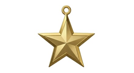 Fototapeta premium Elegant golden star pendant with a glossy surface and a loop for hanging on white background