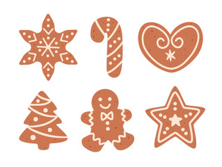 Gingerbread cookies set. Vector illustration of Christmas baking. Cartoon flat style.