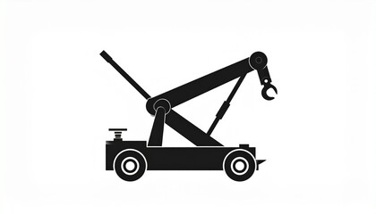 Tow Truck Silhouette Simple Black and White Crane Illustration
