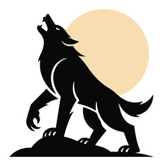Silhouette of a howling wolf against the moon vector illustration for wildlife or animal-themed designs isolated on white backgrou