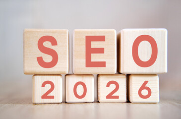 Numbers 2026 and text Seo on cubes