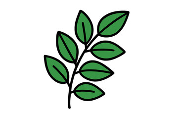 Fototapeta premium Minimalist design element showing a fresh green branch with multiple oval leaves on white