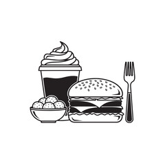 Fast food silhouette icons set – solid, filled colour.